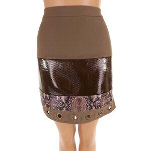 Elisabetta Franchi Reptile Panel Mini Skirt 40 US 4 S Brown NWT